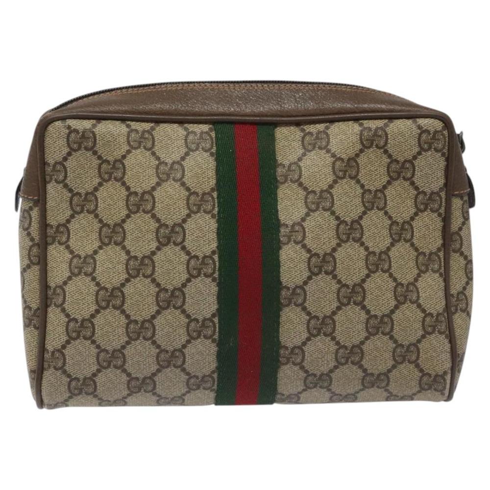 GUCCI GG Supreme Web Sherry Line Clutch Bag PVC Beige Red 89 01 012 Auth th5649 - Picture 2 of 16